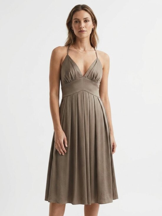 Helen Wang Dresses & Skirts - HELEN WANG VINTAGE BRIANNA SHIMMER OLIVE GREEN BRONZE SLEEVELESS MINI DRESS